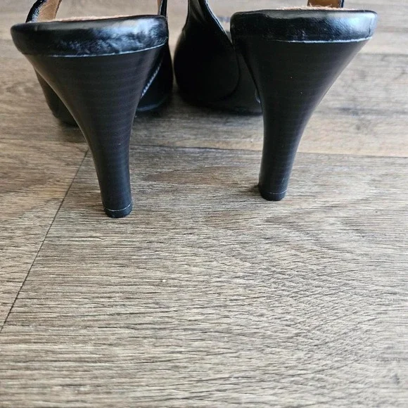 Classic Black Peep Toe Slingback Heels – George Kitten Heel - Picture 7 of 8
